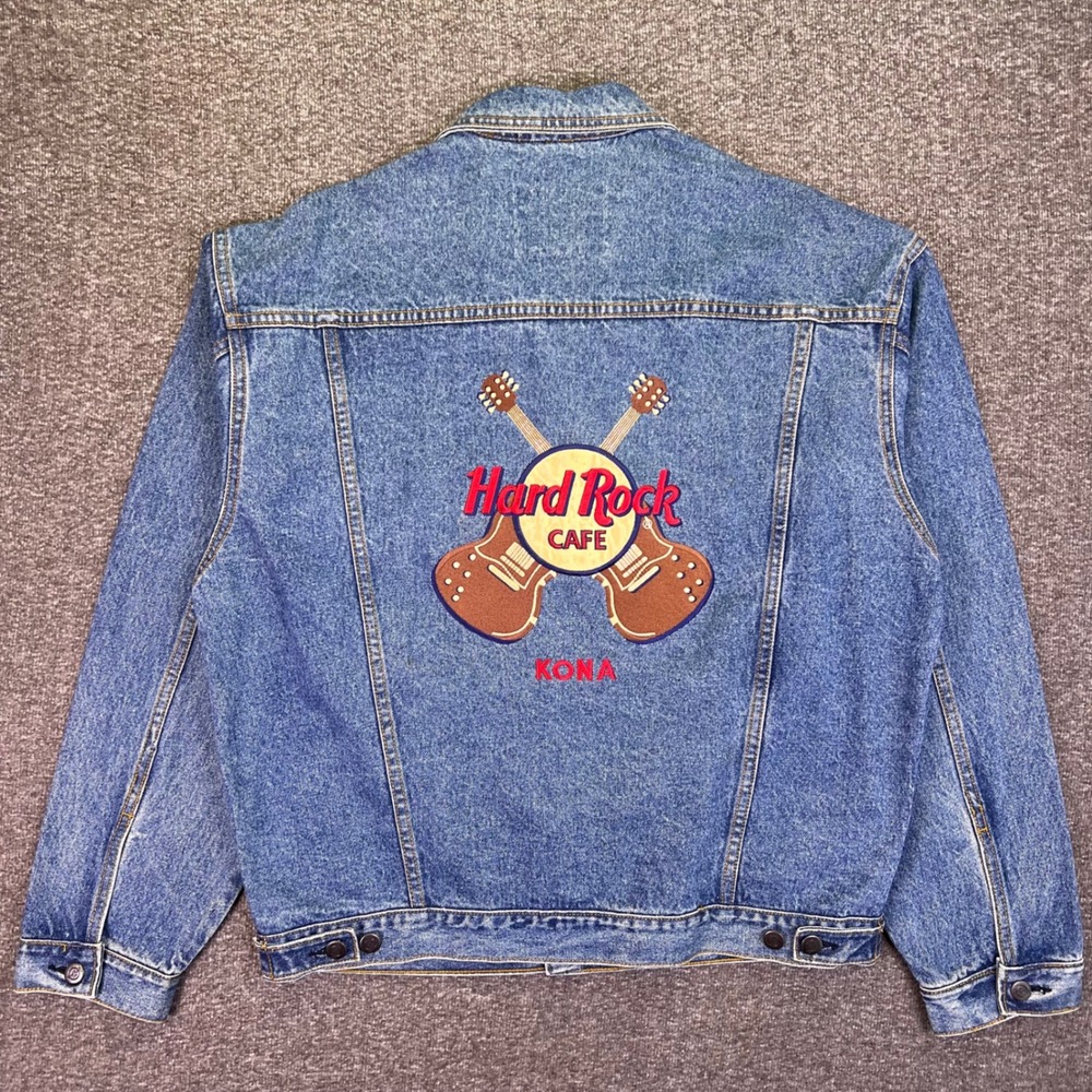 Hard Rock Cafe Denim Jacket Mens L Kona Hawaii Vintage 90s Trucker Retro NEW